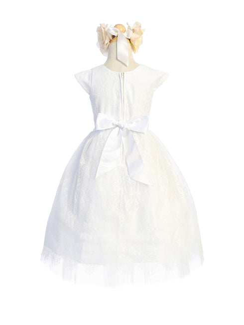 Little Girls White French Lace Peek A Boo Tulle Flower Girl Dress 2-6 - SophiasStyle.com